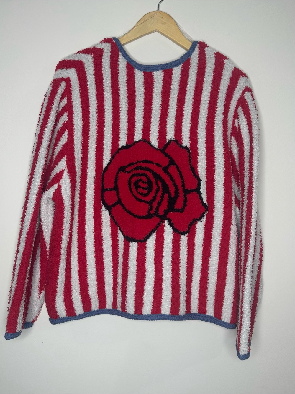 POL Red and White Striped Open-Front Cardigan w/ Blue Trim Sz S CottageCore Rose - Picture 3 of 16